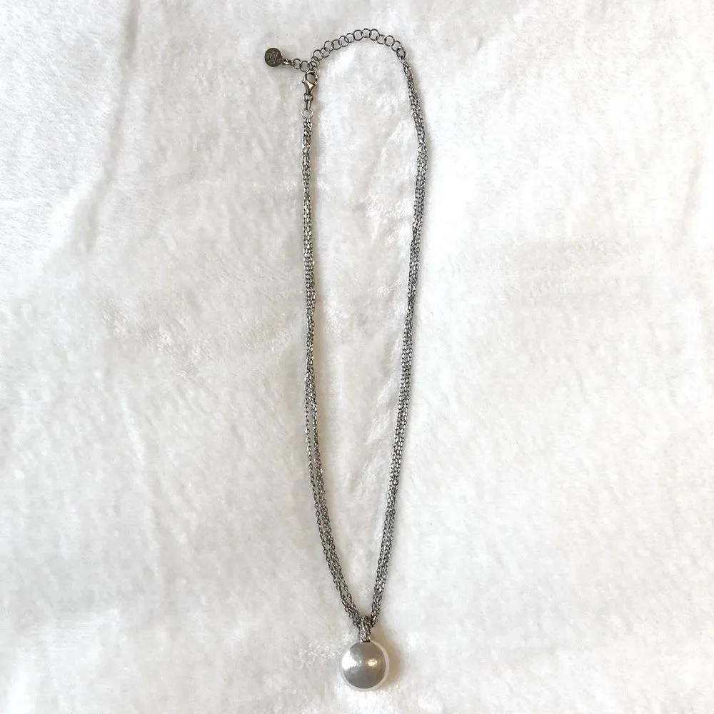 Majorica Sterling Silver Multi Strand Large Simulated Pearl Pendant Necklace